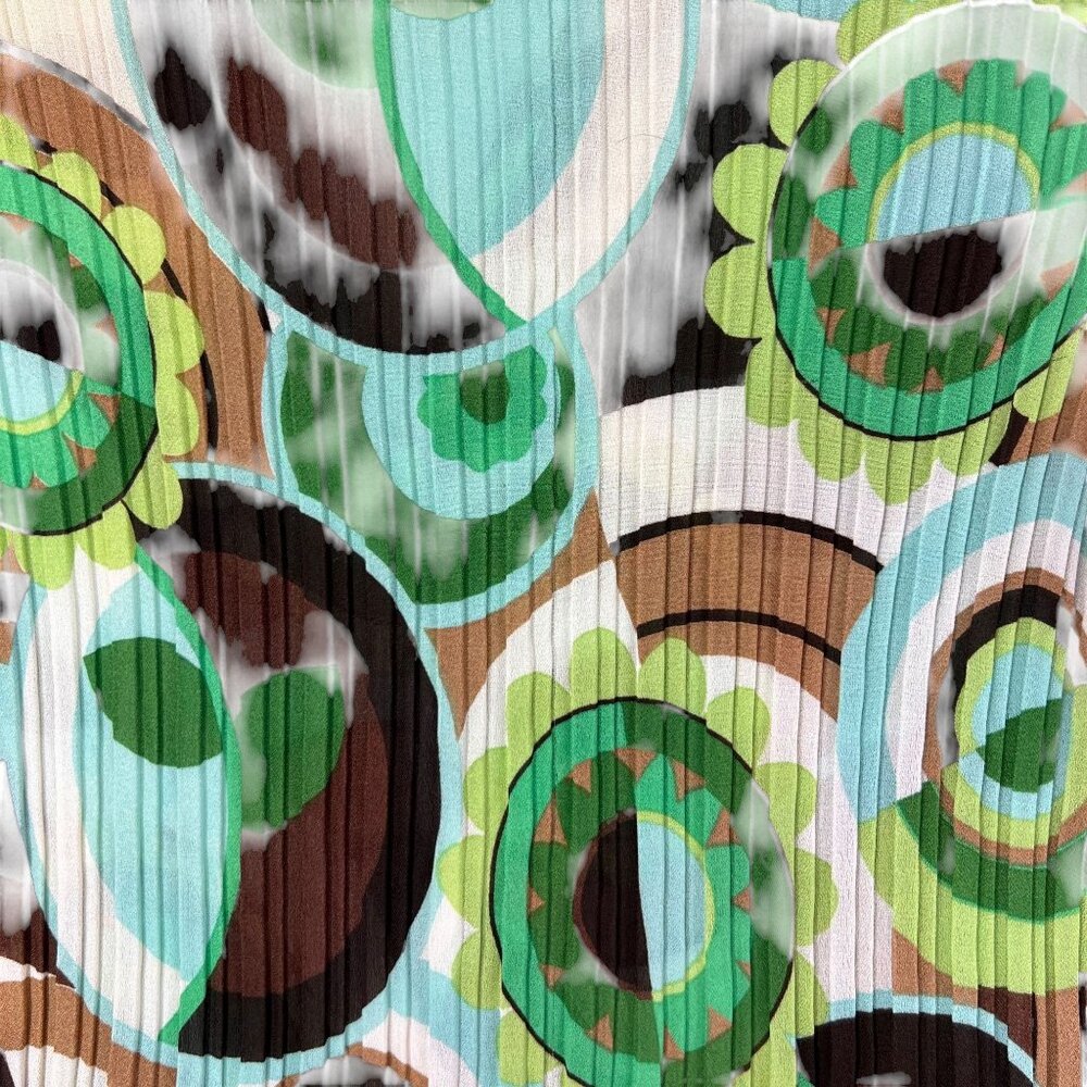Allison Taylor Blouse Boho Hippie Green Abstract 3/4 Bell Sleeve Pleated Med Top - Picture 9 of 12